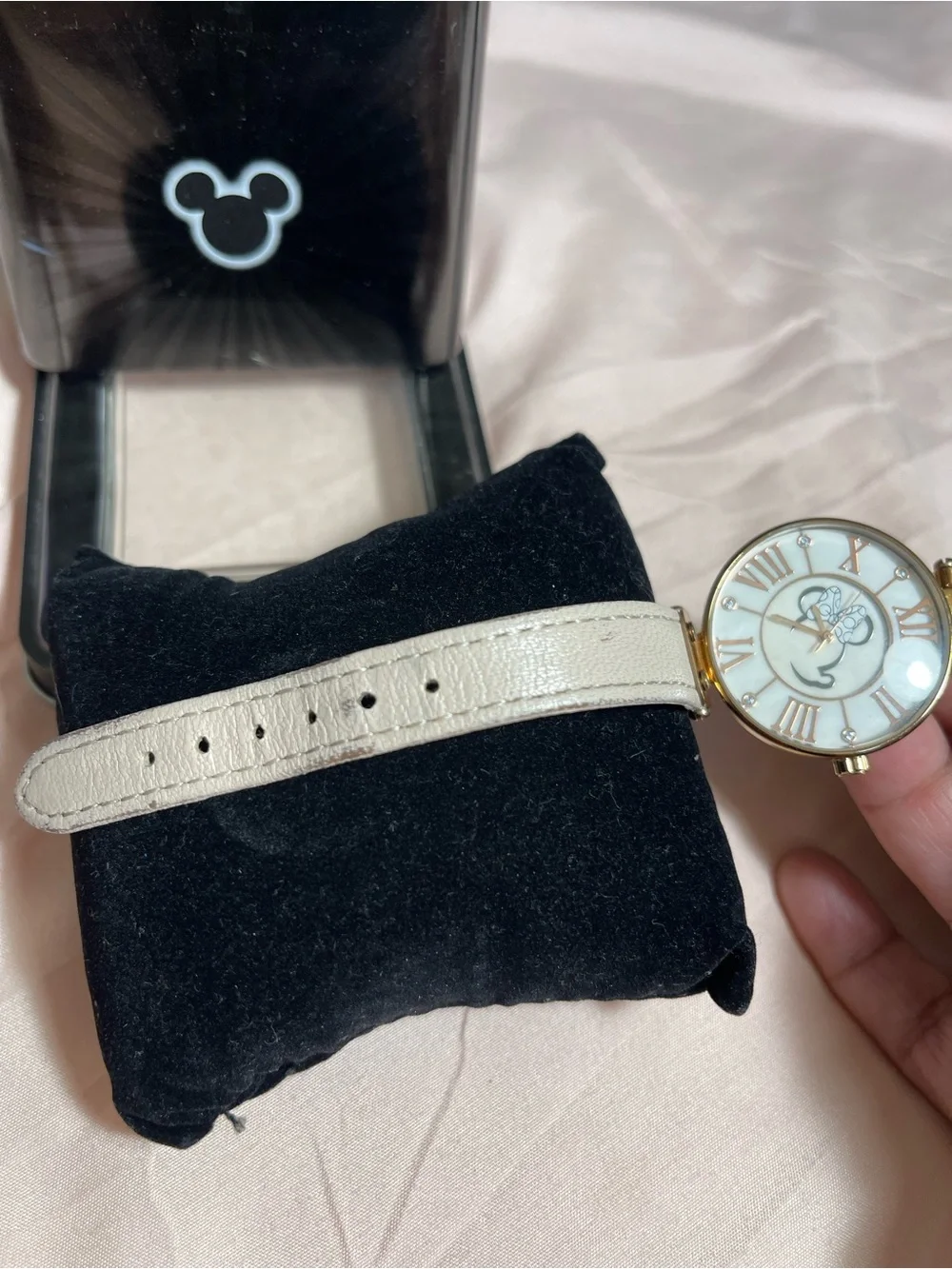 Disney Gold-Tone Watch with White Dial and Beige Strap